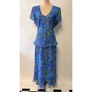 Vintage Studio 1 Womens Maxi Skirt Set Sz 12  Sheer Roses Ruffles Office Blue